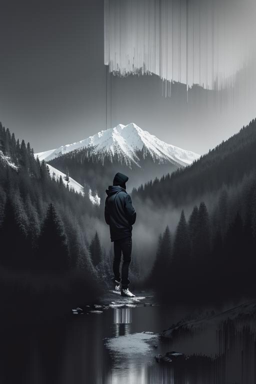 00736-2705883822-0913-pixel sorting, abstract painting of a man in casual black hood portrait fused with snowy mountain forest, intricate background.png